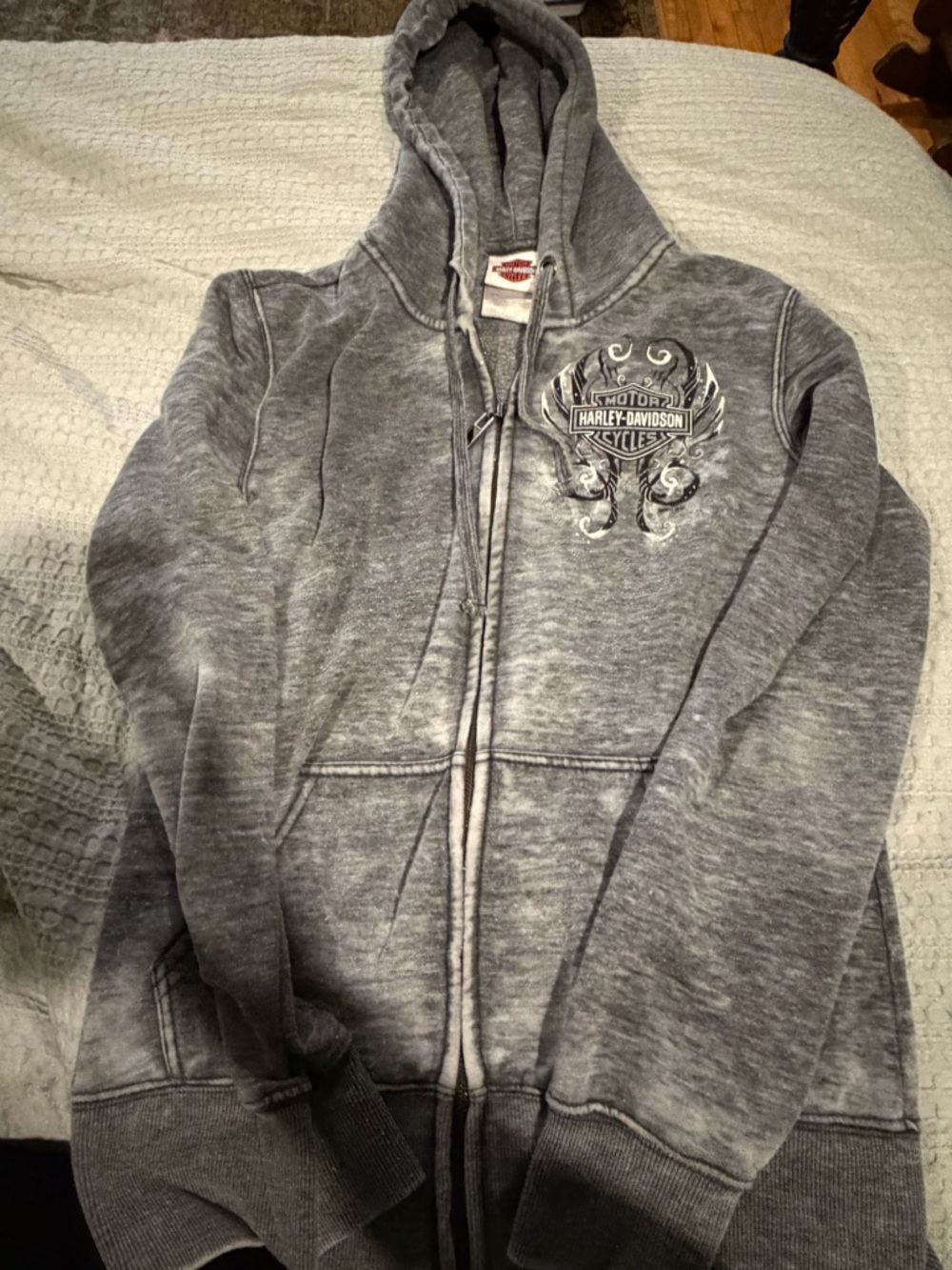 Harley-Davidson Grey Washed Zip Hoodie with Crest